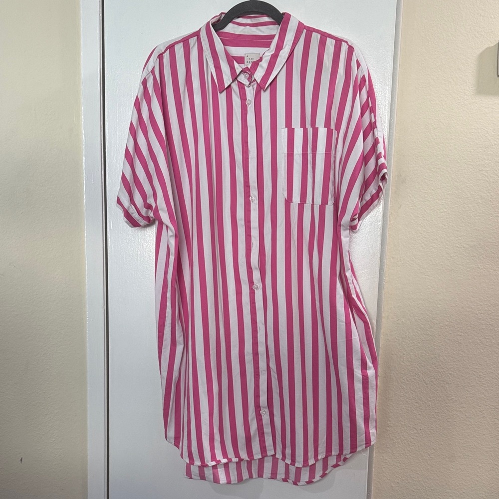 a new day Pink and White Striped Blouse